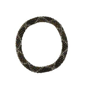 Sashka Bracelet Handmade Bohemian Chic Crochet Beaded Roll-On Gold Clear 3"